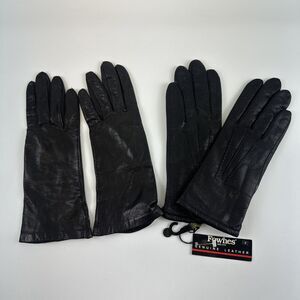 Fownes Leather Gloves Lot 2 Vintage Black Real Kid Leather Silk Lining Women 7